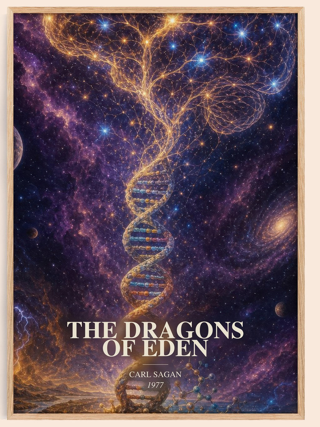 The Dragons of Eden watercolour book poster by Carl Sagan – framed literary art print