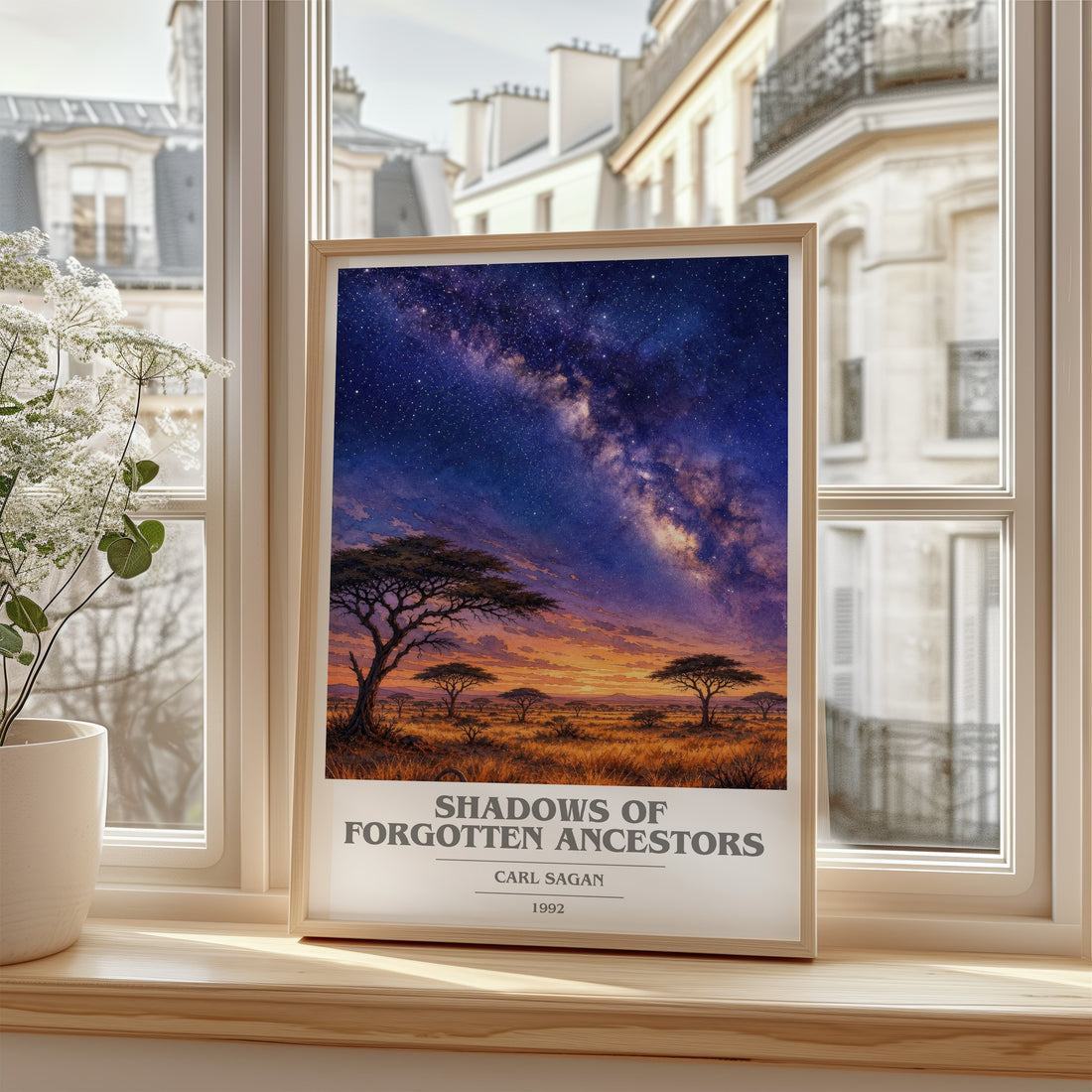 Shadows of Forgotten Ancestors book cover poster colour and style options – Carl Sagan book art