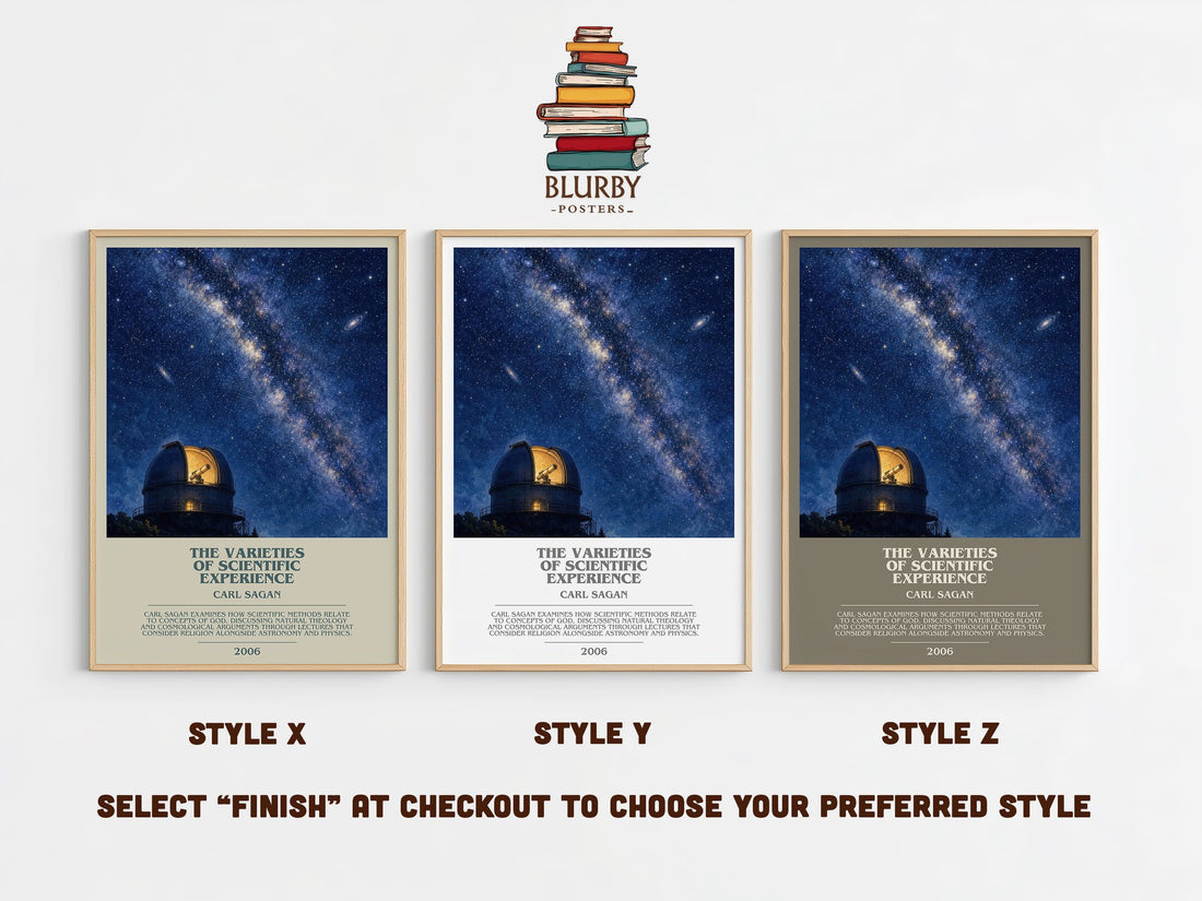 The Varieties of Scientific Experience bookish print in frame leaning in hallway – non fiction wall art (mockup)