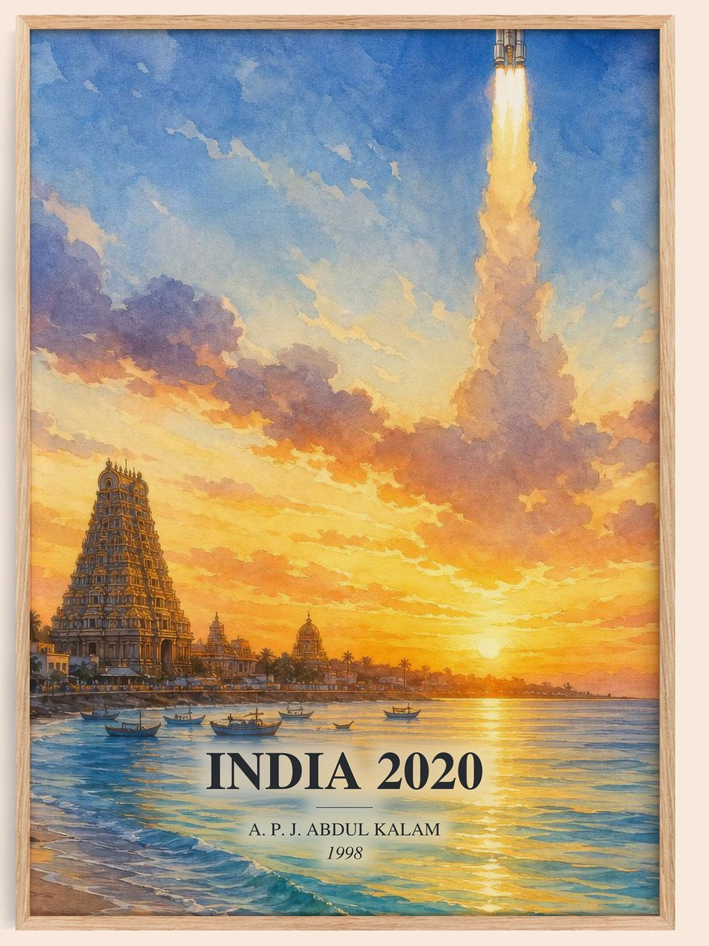 India 2020 watercolour book poster by A. P. J. Abdul Kalam – framed literary art print