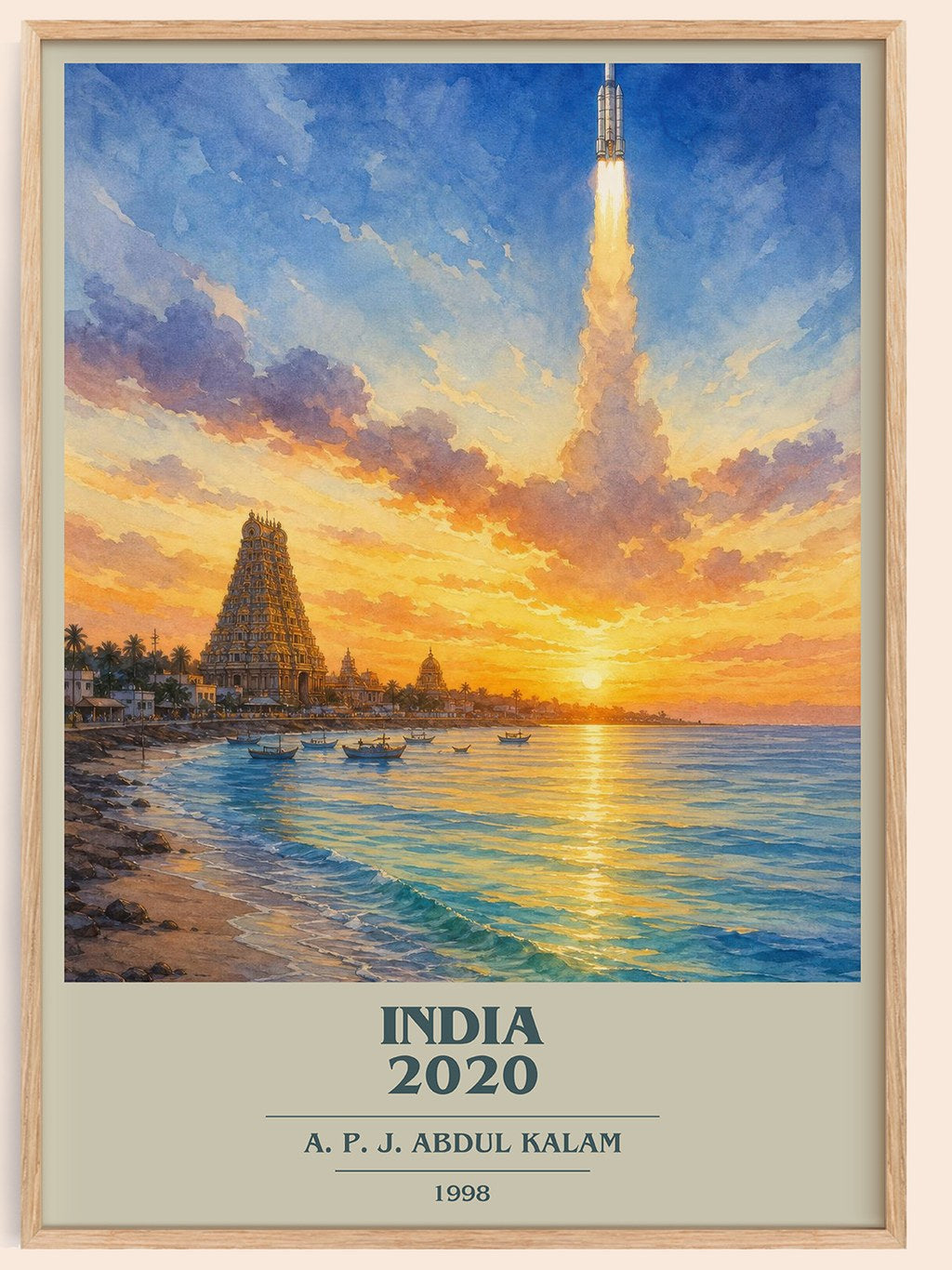 India 2020 book cover book poster by A. P. J. Abdul Kalam – framed literary art print