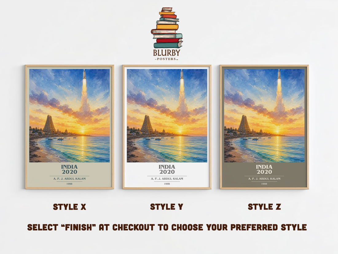 India 2020 book cover print in frame leaning in hallway – non fiction wall art (mockup)
