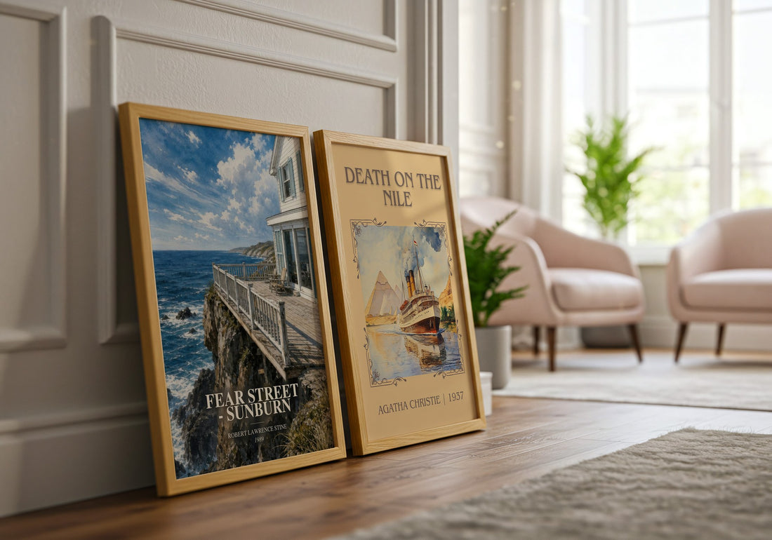 Fear Street - Sunburn watercolour print framed by window – literary home decor