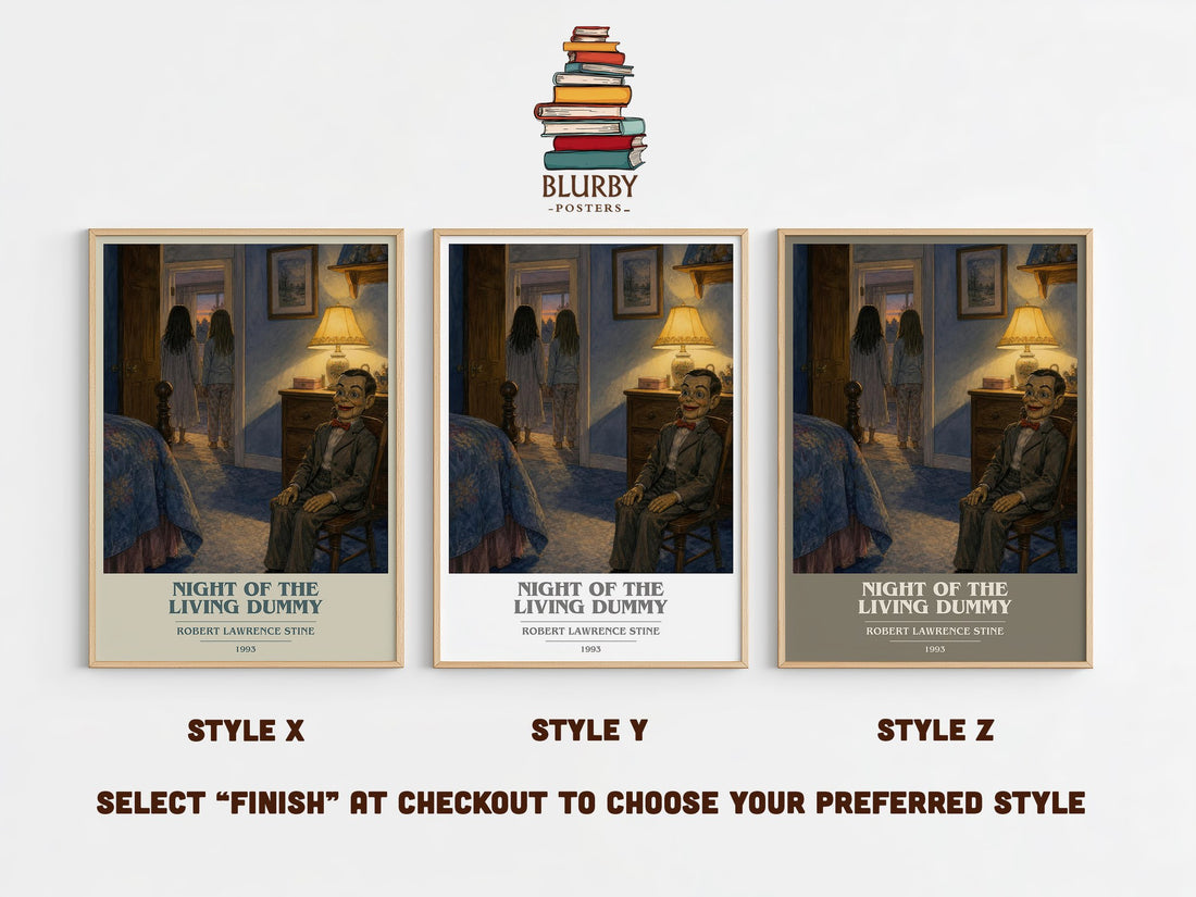 Night of the Living Dummy book cover print in frame leaning in hallway – childrens wall art (mockup)