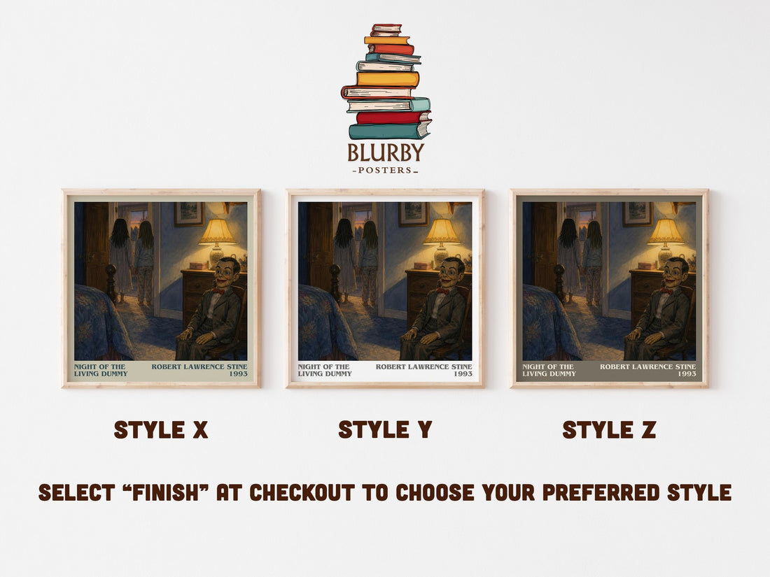 Night of the Living Dummy literary print in frame leaning in hallway – childrens wall art (mockup)