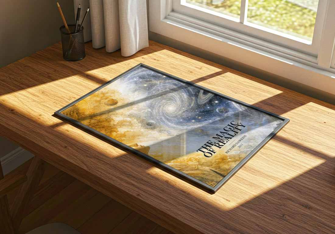 The Magic of Reality watercolour book poster framed on wall – non fiction wall art