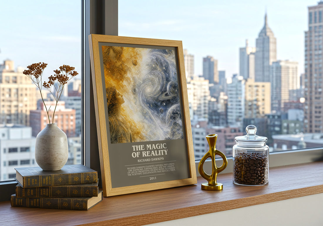 The Magic of Reality bookish print framed by window – literary home decor