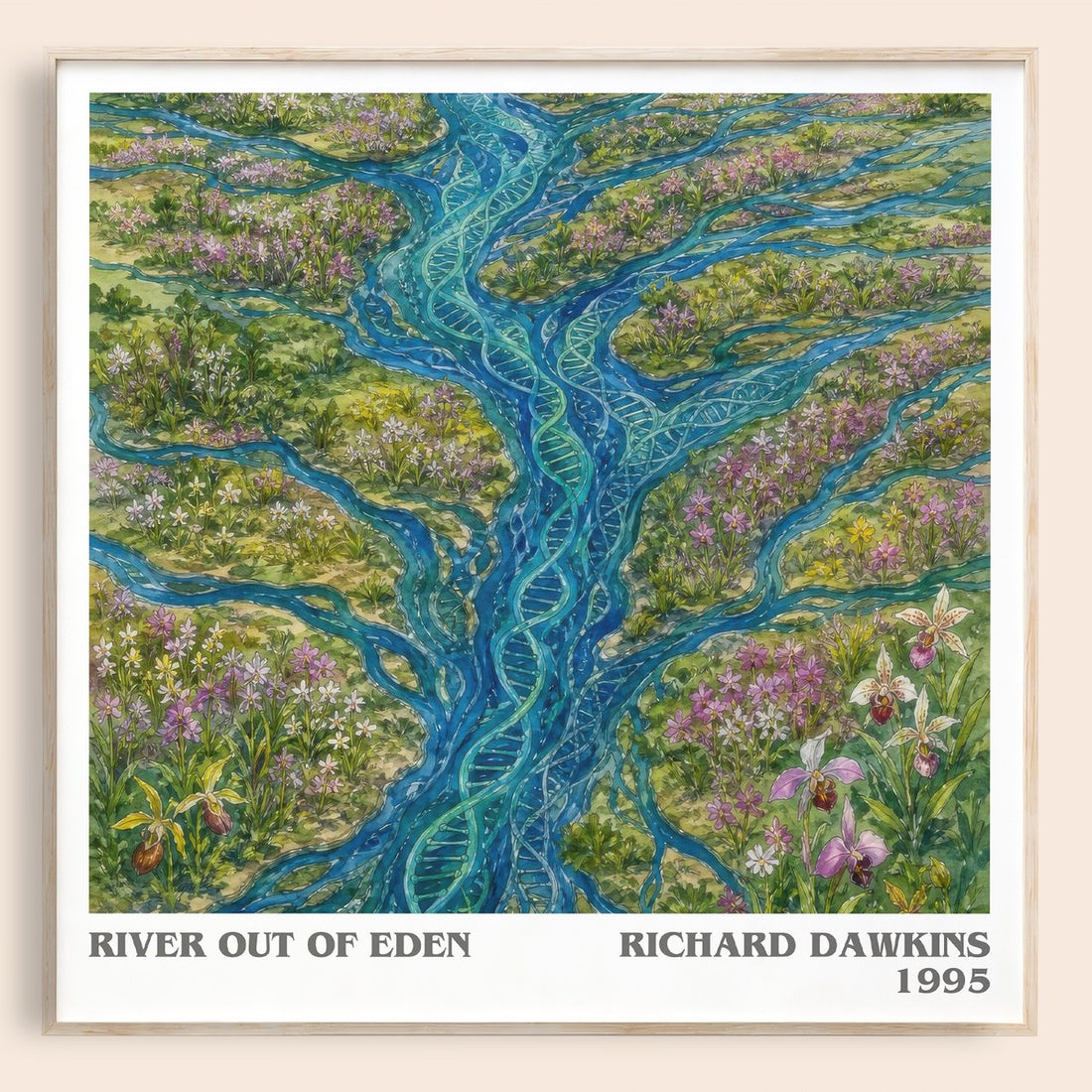 River out of Eden literary book poster by Richard Dawkins – framed literary art print