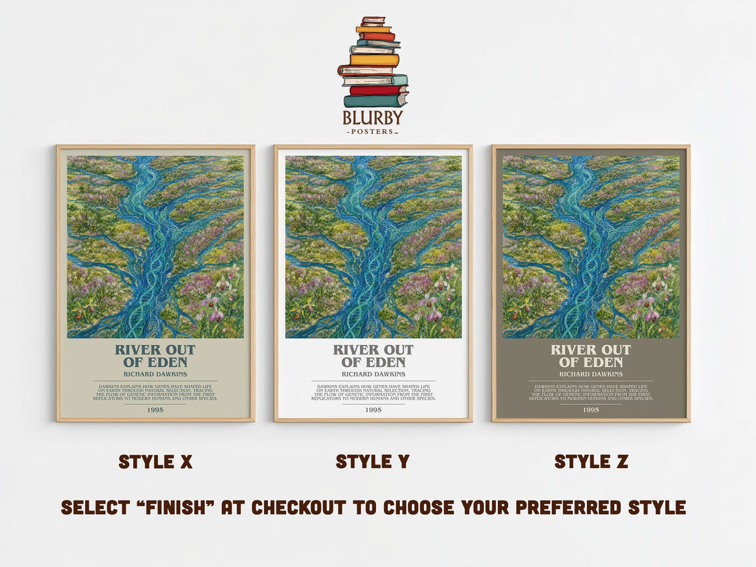 River out of Eden bookish print in frame leaning in hallway – non fiction wall art (mockup)