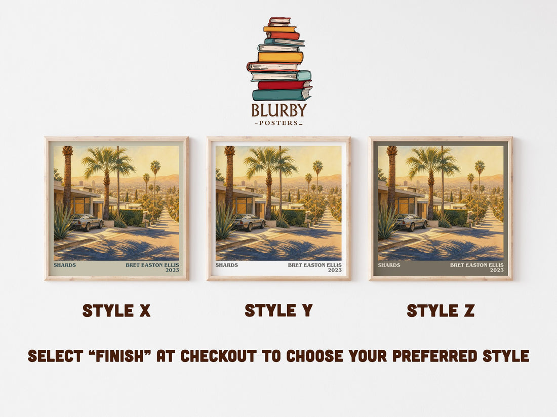Shards literary print in frame leaning in hallway – contemporary fiction wall art (mockup)