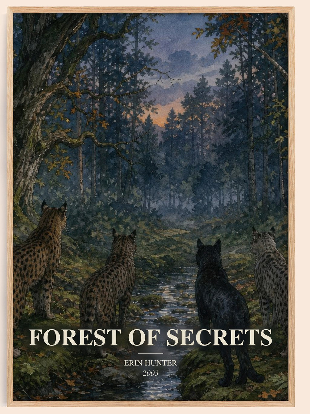 Forest of Secrets watercolour book poster by Erin Hunter – framed literary art print