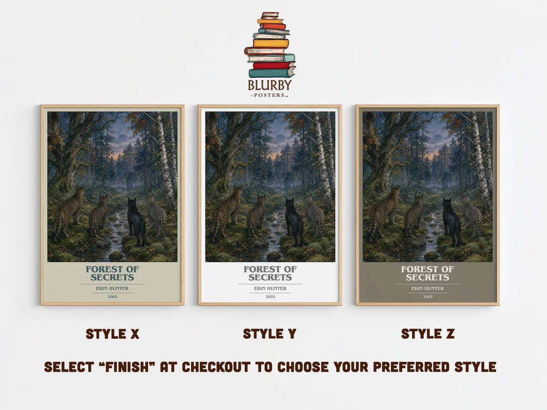 Forest of Secrets book cover print in frame leaning in hallway – fantasy wall art (mockup)