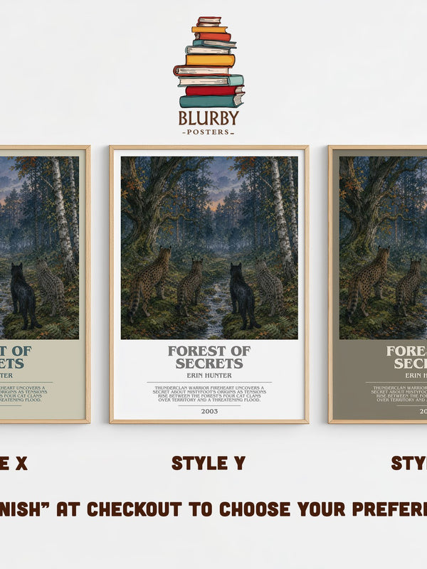 Forest of Secrets bookish print in frame leaning in hallway – fantasy wall art