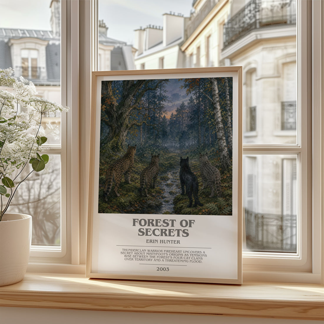 Forest of Secrets bookish poster colour and style options – Erin Hunter book art (mockup)