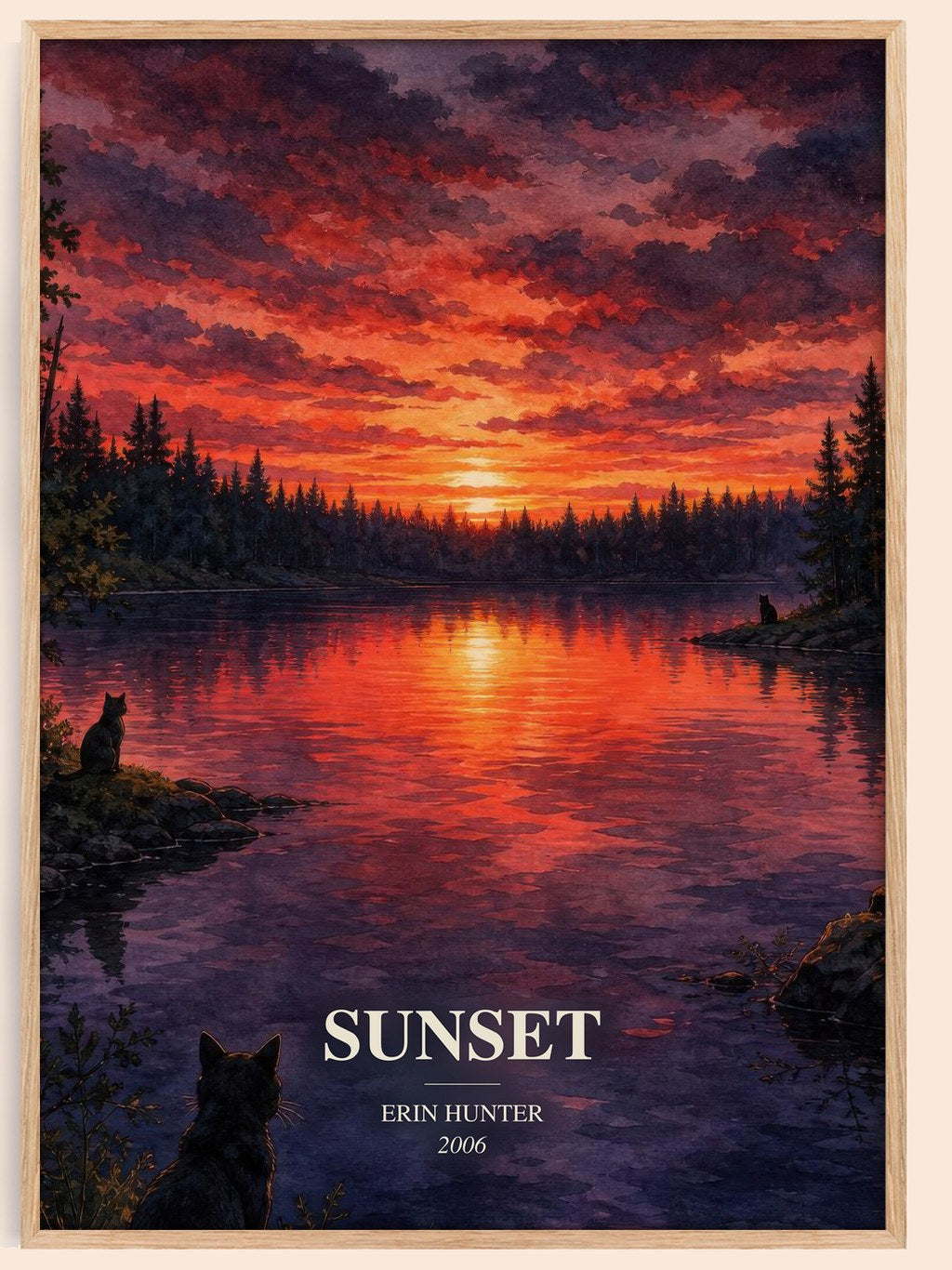 Sunset watercolour book poster by Erin Hunter – framed literary art print