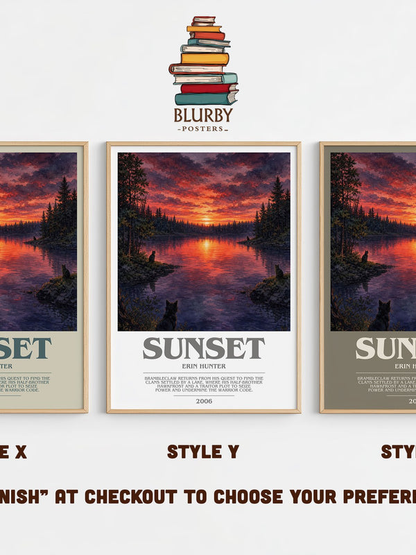 Sunset bookish print in frame leaning in hallway – fantasy wall art