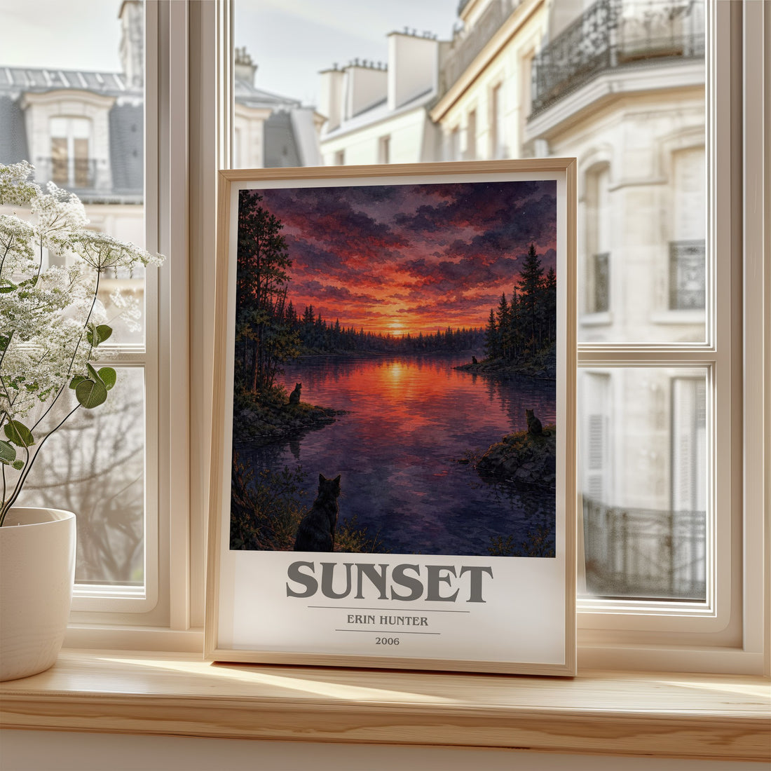 Sunset book cover poster colour and style options – Erin Hunter book art (mockup)