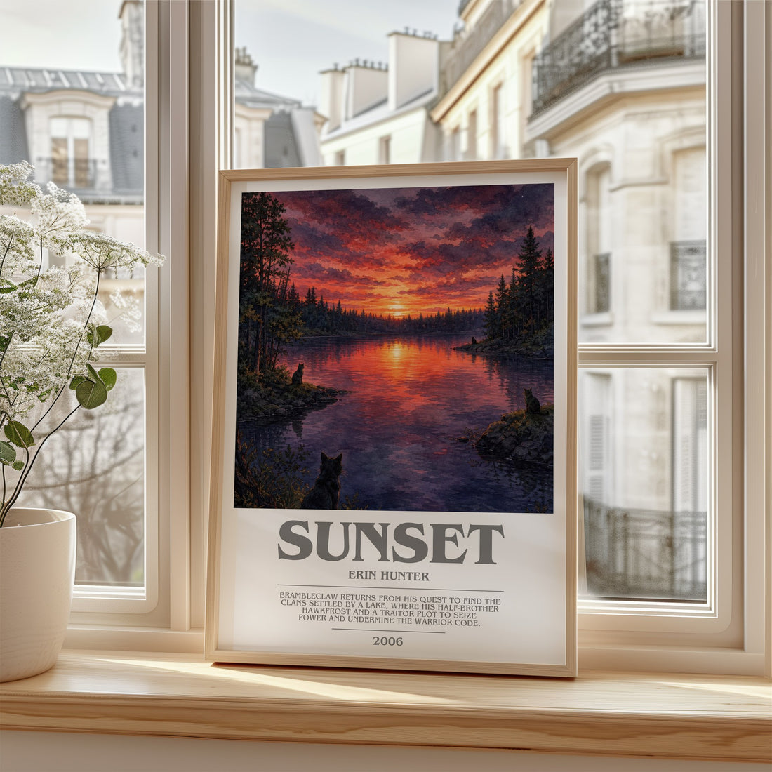 Sunset bookish poster colour and style options – Erin Hunter book art (mockup)