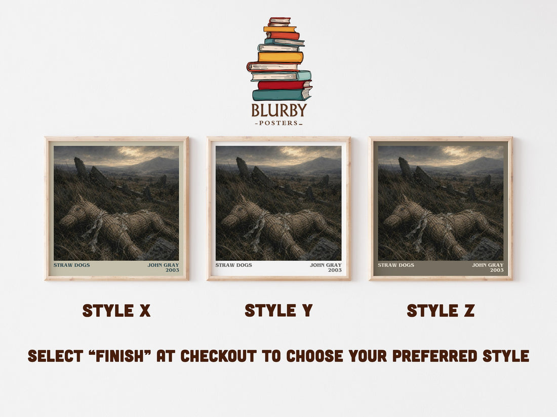 Straw Dogs literary print in frame leaning in hallway – philosophy wall art (mockup)