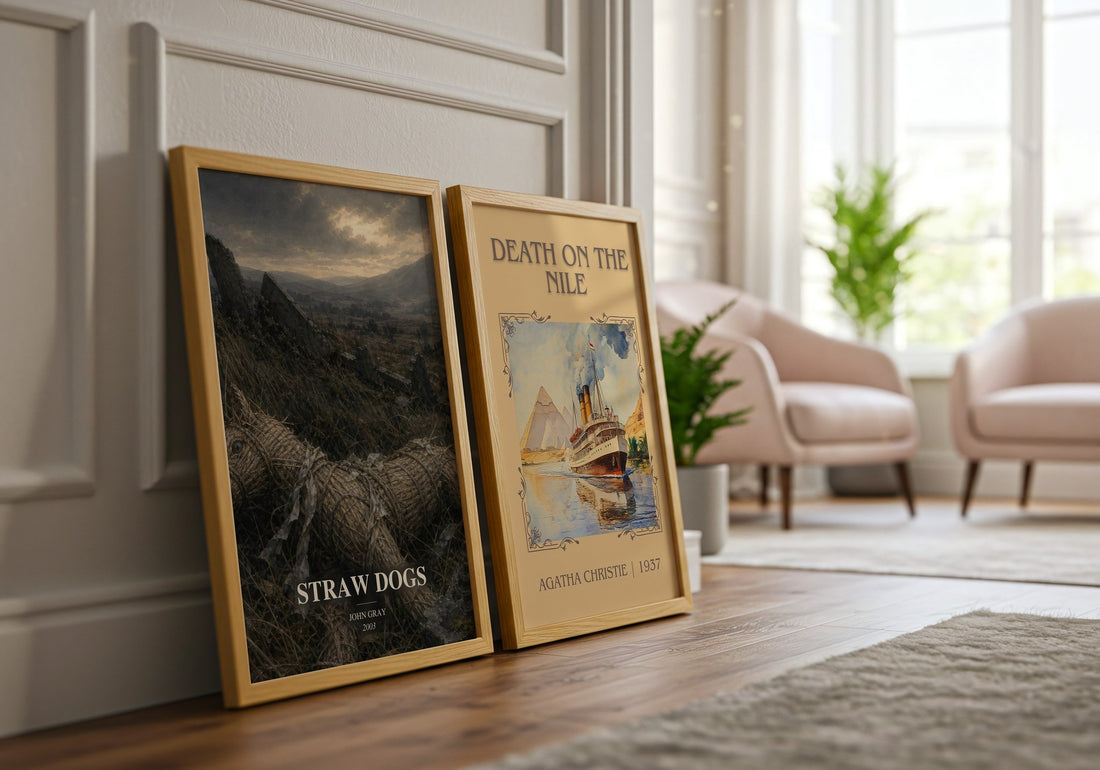 Straw Dogs watercolour print framed by window – literary home decor