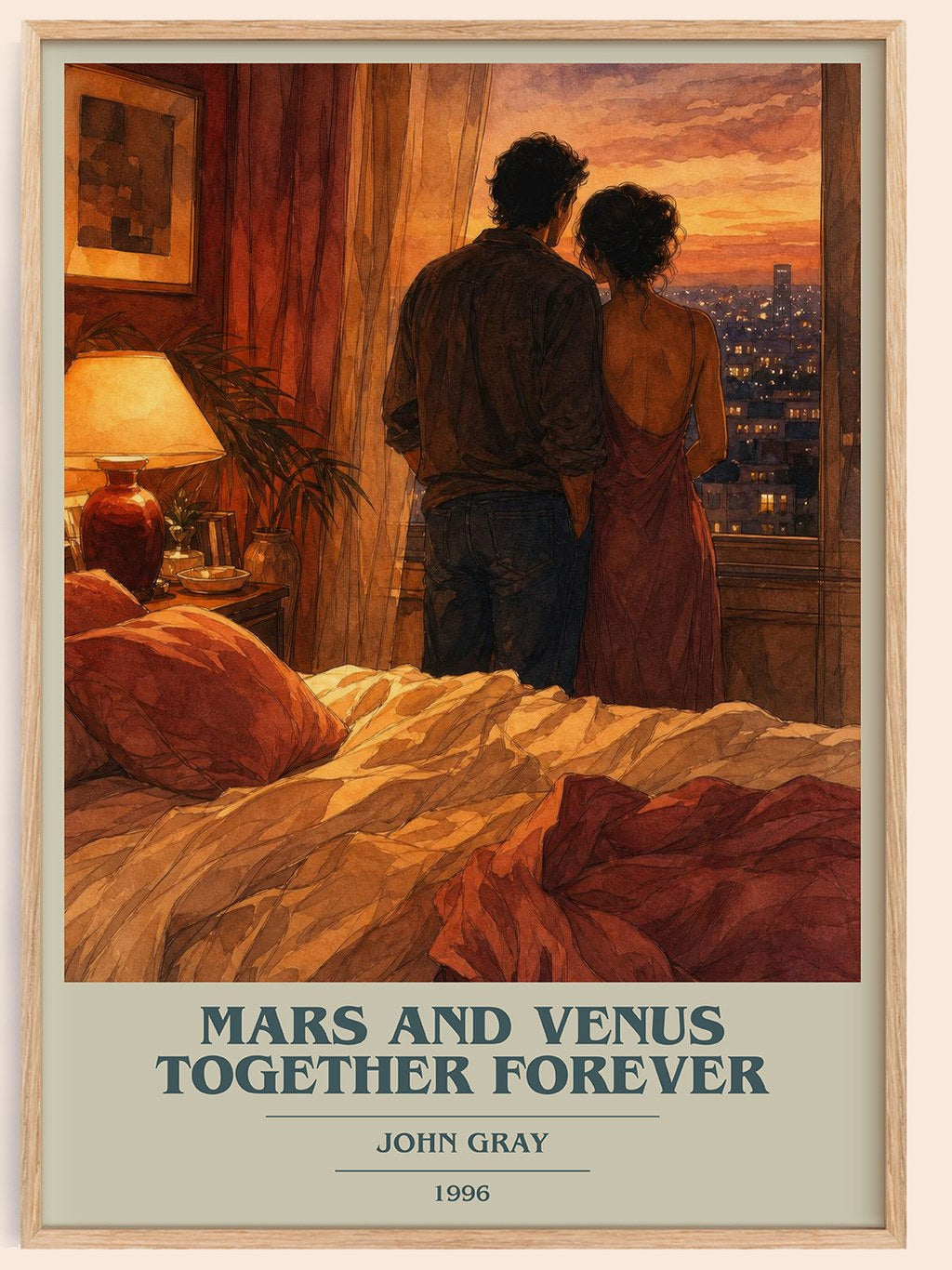 Mars and Venus Together Forever book cover book poster by John Gray – framed literary art print