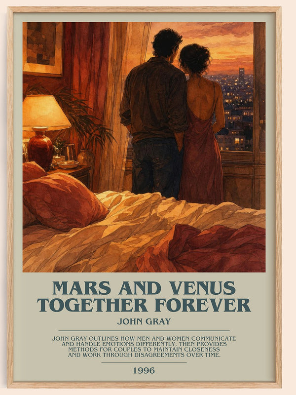 Mars and Venus Together Forever bookish book poster by John Gray – framed literary art print