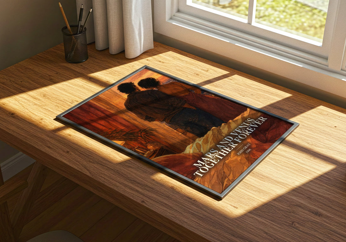 Mars and Venus Together Forever watercolour book poster framed on wall – non fiction wall art