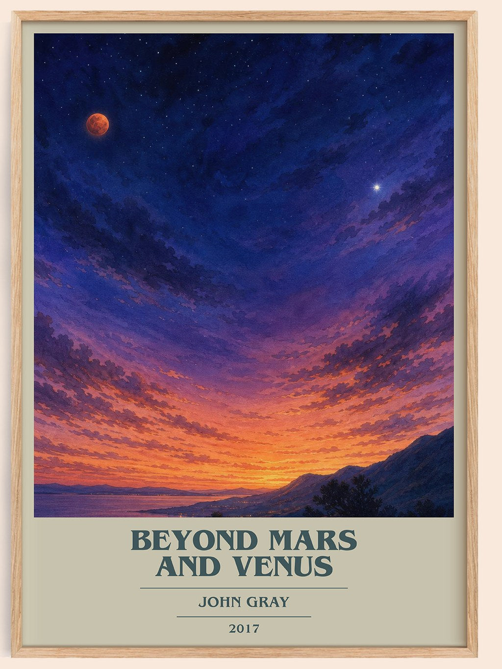 Beyond Mars and Venus book cover book poster by John Gray – framed literary art print