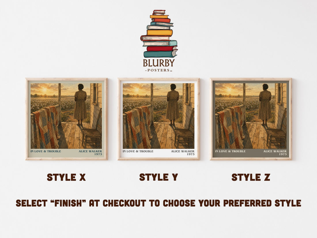 In love & trouble literary print in frame leaning in hallway – literary fiction wall art (mockup)