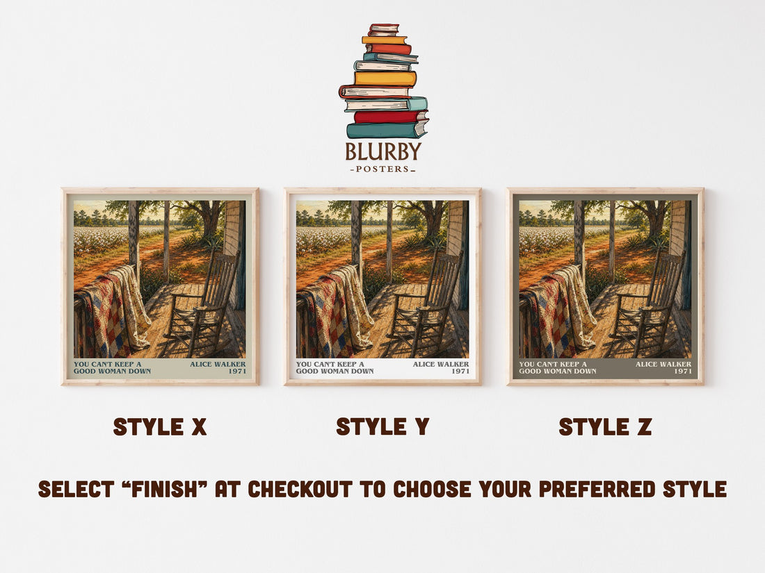 You Can't Keep a Good Woman Down literary print in frame leaning in hallway – literary fiction wall art (mockup)