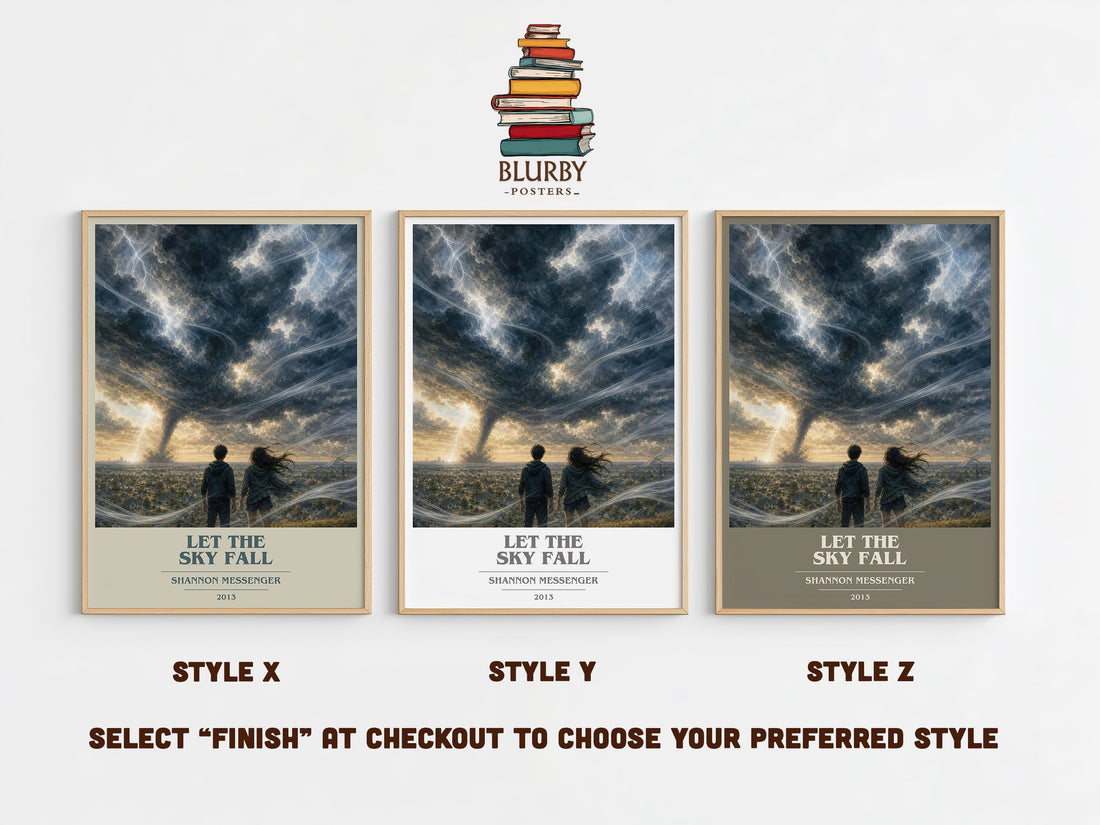 Let the Sky Fall book cover print in frame leaning in hallway – young adult wall art (mockup)