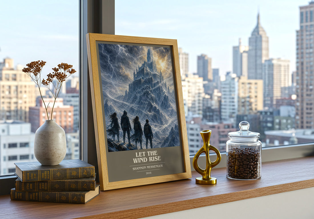 Let the Wind Rise book cover print framed by window – literary home decor