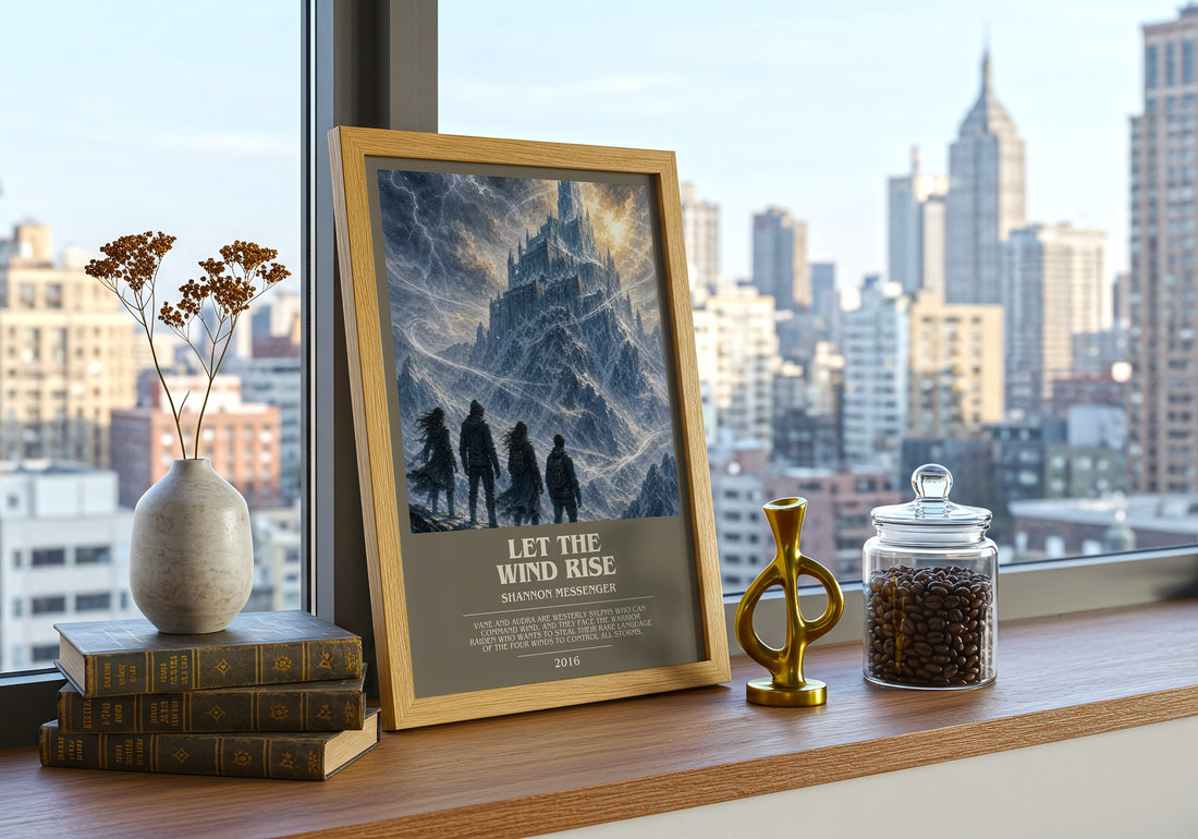 Let the Wind Rise bookish print framed by window – literary home decor