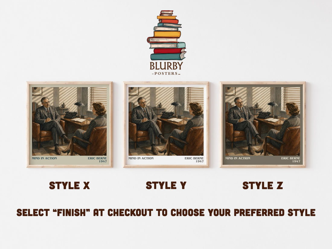 Mind in action literary print in frame leaning in hallway – non fiction wall art (mockup)