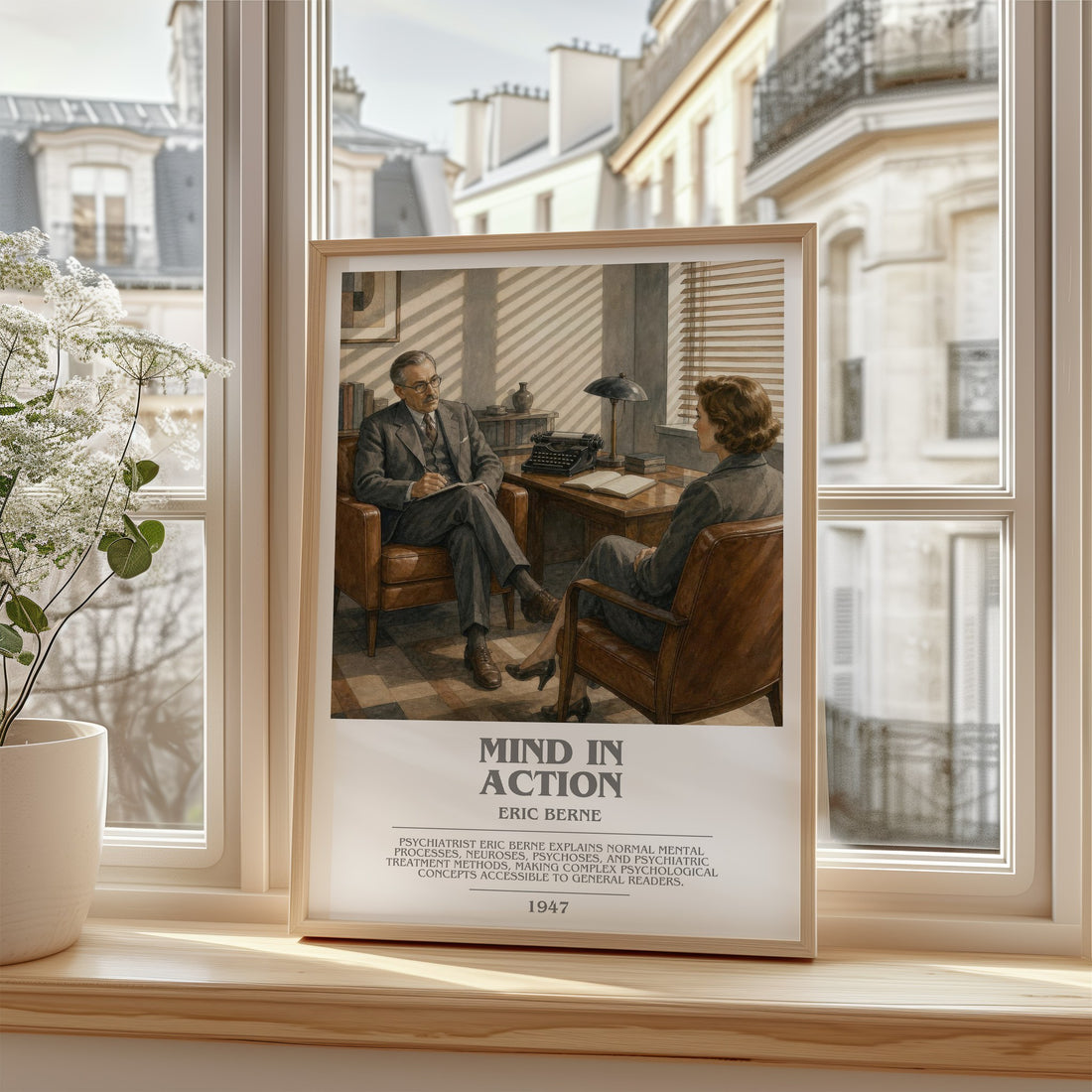Mind in action Bookish Wall Art by Eric Berne – framed print by a bright window