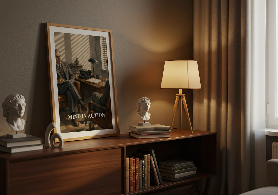 Mind in action watercolour print on bookshelf – Eric Berne fan gift