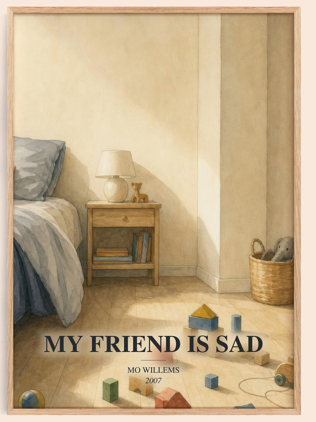 My Friend is Sad watercolour book poster by Mo Willems – framed literary art print