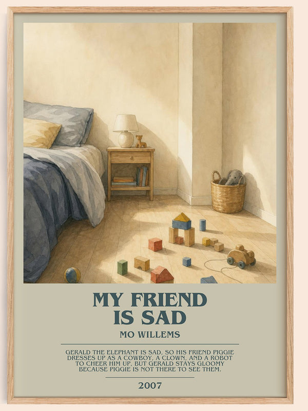 My Friend is Sad bookish book poster by Mo Willems – framed literary art print
