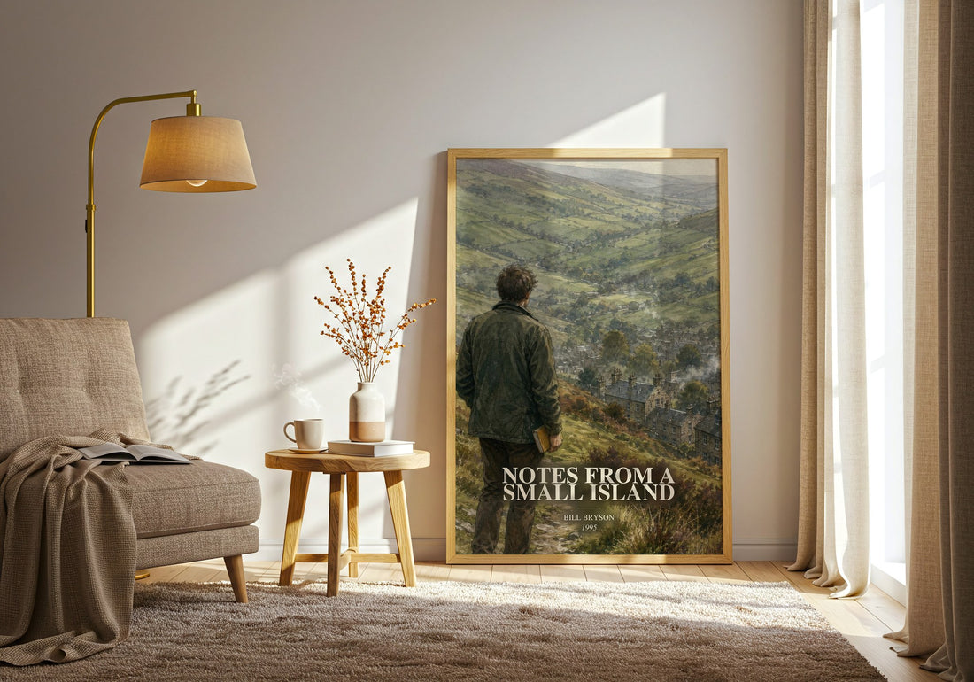 Notes from a small island watercolour print in frame leaning in hallway – non fiction wall art