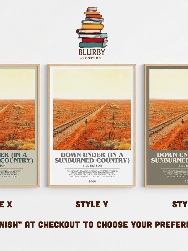 Down Under (In a Sunburned Country) bookish print in frame leaning in hallway – non fiction wall art