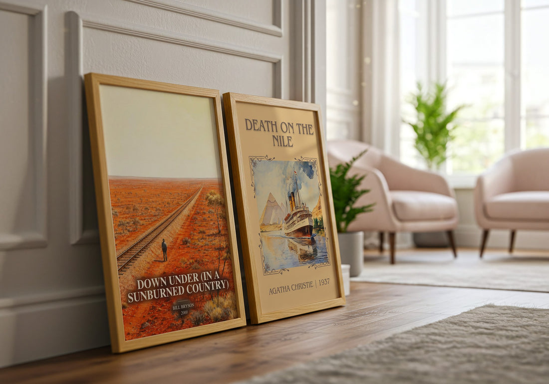 Down Under (In a Sunburned Country) watercolour print framed by window – literary home decor