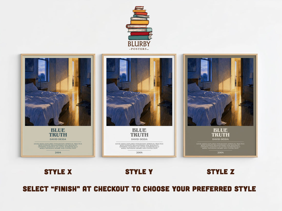Blue Truth bookish print in frame leaning in hallway – non fiction wall art (mockup)