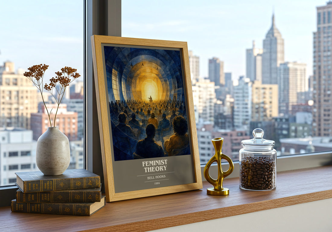 Feminist theory book cover print framed by window – literary home decor