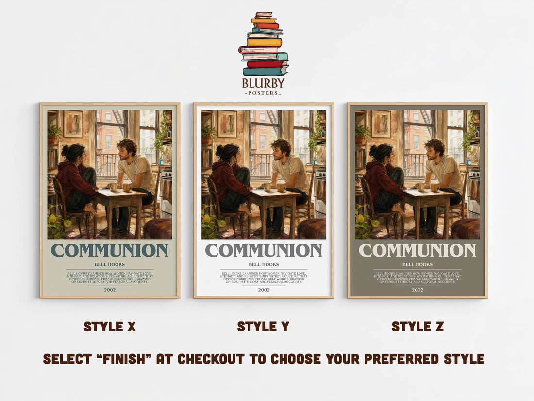 Communion bookish print in frame leaning in hallway – non fiction wall art (mockup)