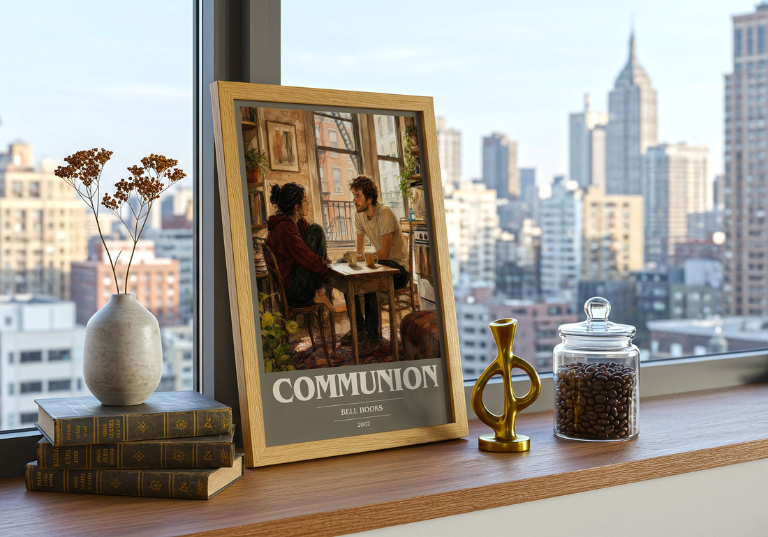 Communion book cover print framed by window – literary home decor