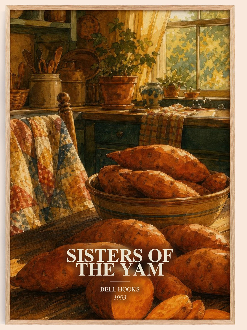 Sisters of the Yam watercolour book poster by Bell Hooks – framed literary art print