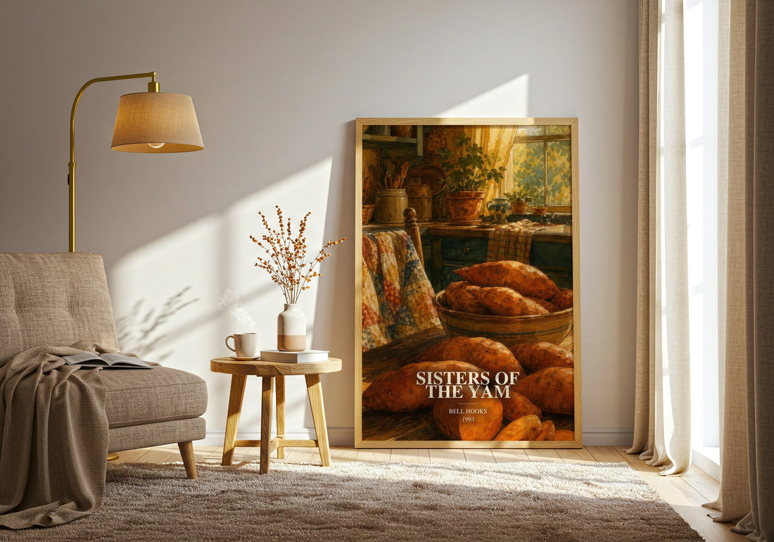 Sisters of the Yam watercolour print in frame leaning in hallway – non fiction wall art