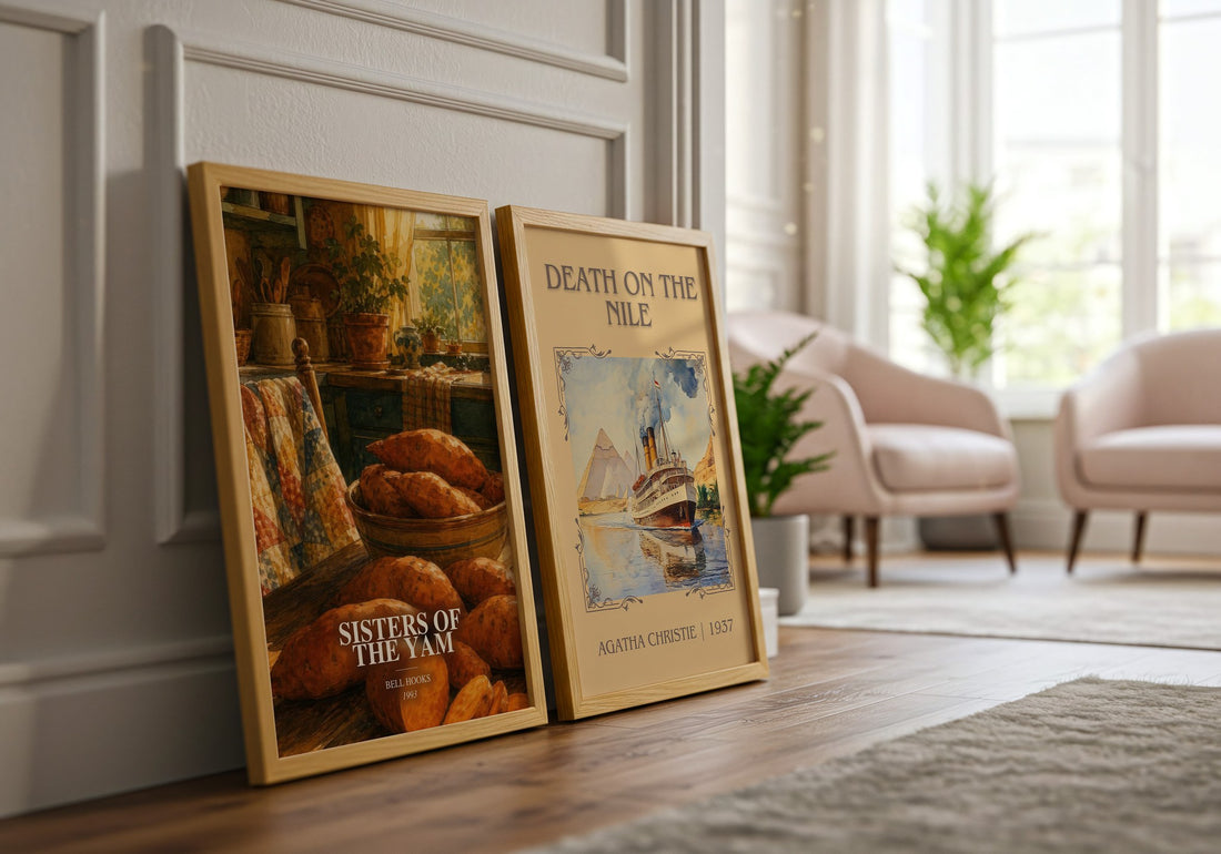Sisters of the Yam watercolour print framed by window – literary home decor