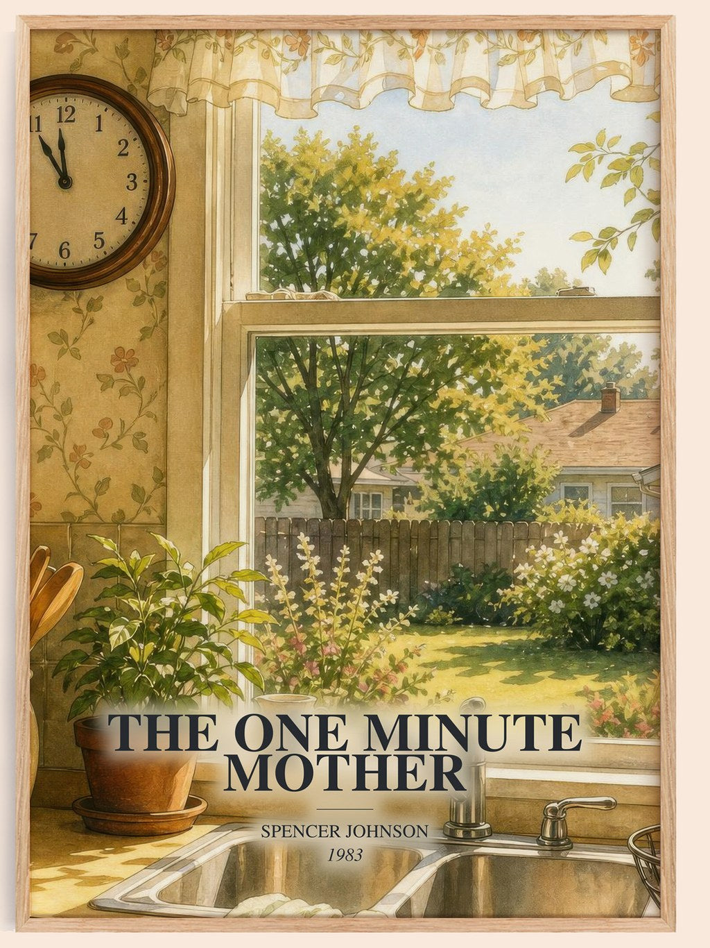 The one minute mother watercolour book poster by Spencer Johnson – framed literary art print