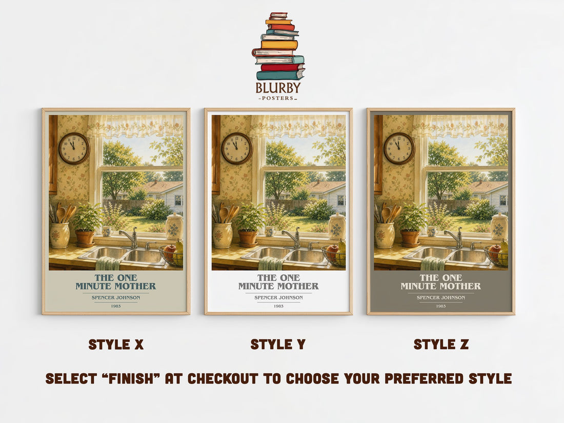 The one minute mother book cover print in frame leaning in hallway – non fiction wall art (mockup)